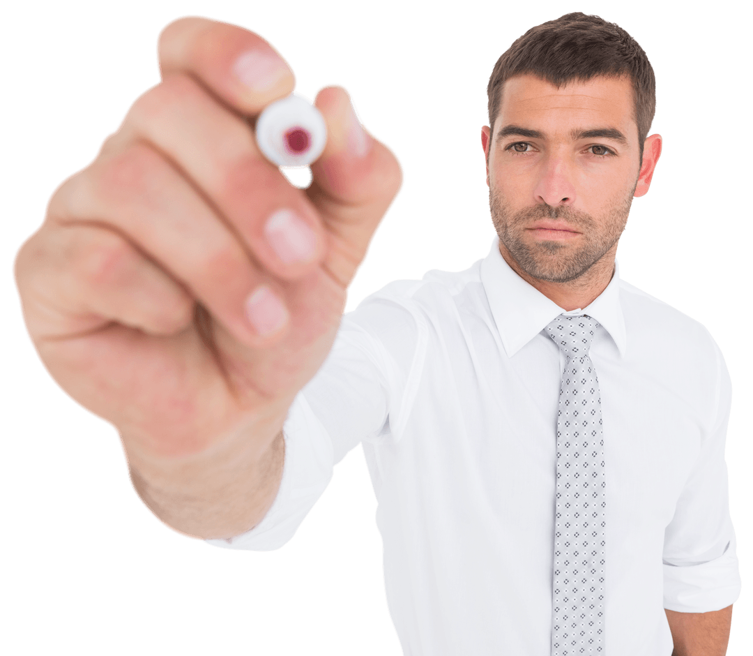 Transparent Portrait of Businessman Writing with Marker