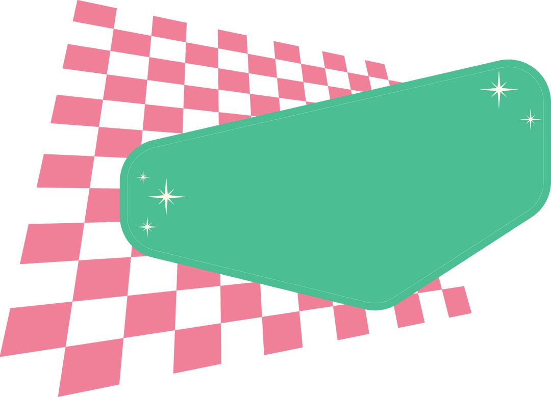 Geometric Green Banner with Pink Grid and Sparkles on Transparent Background