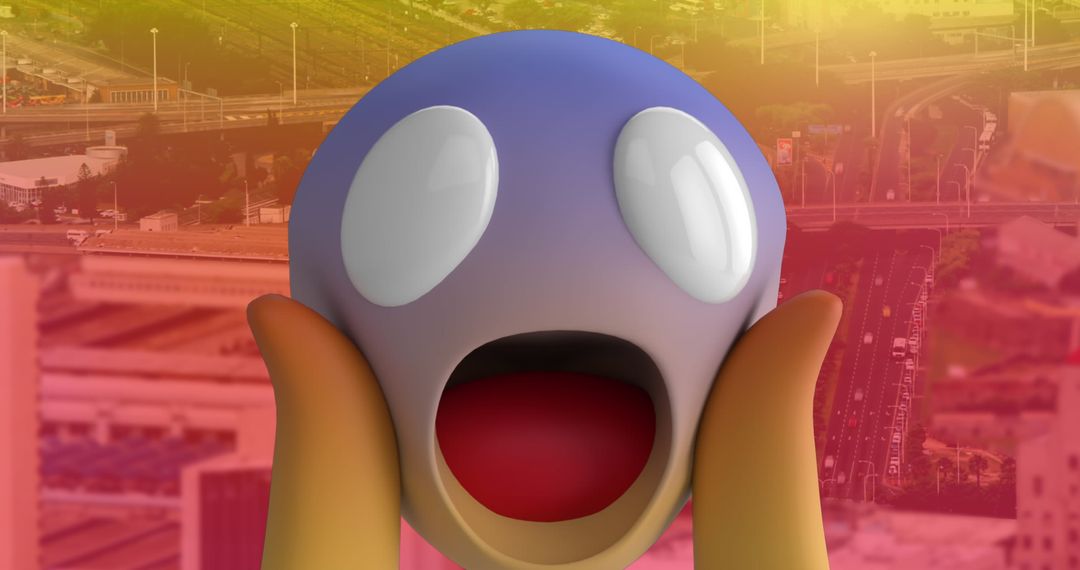 Surprised Emoji with Cityscape Background