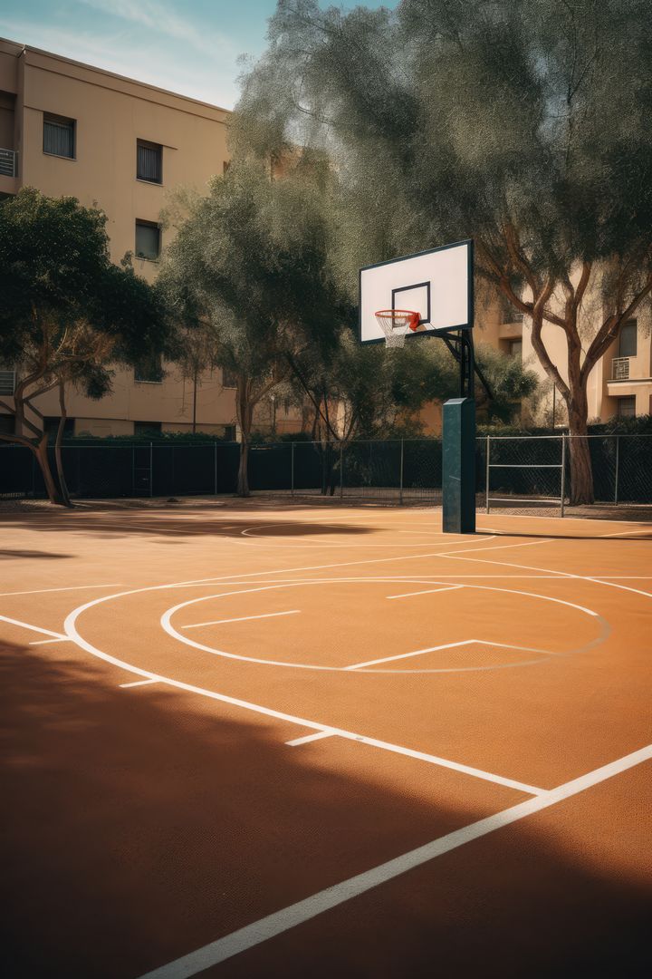 Basketball court surrounded by trees and blocks, created using generative ai technology - Free Images, Stock Photos and Pictures on Pikwizard.com