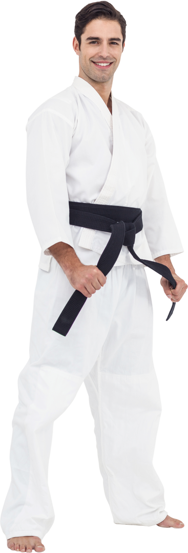 Karate Fighter Smiling While Adjusting Black Belt, Transparent Background - Download Free Stock Images Pikwizard.com