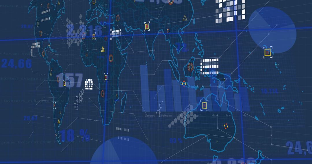 Global Financial Data Over Digital World Map Visualization