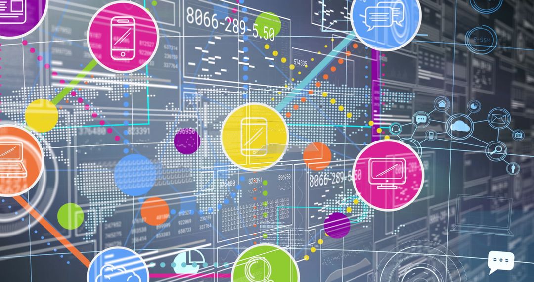 Digital Network Connections with Device Icons and Data Streams