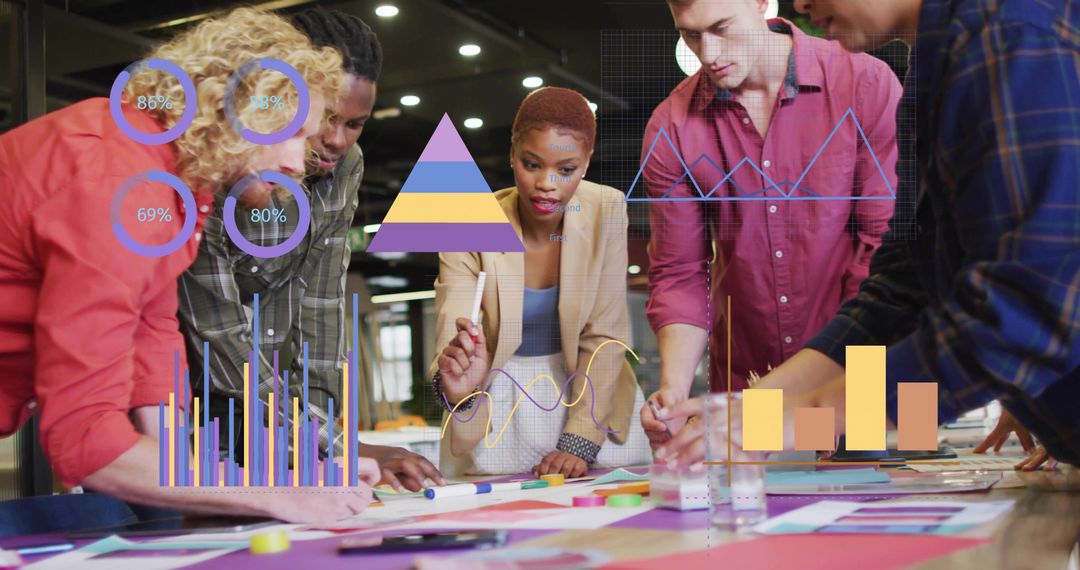 Diverse Team in Collaborative Brainstorming Session with Data Visualization