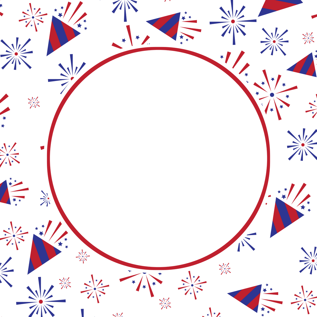 Festive Transparent Circular Frame with Fireworks and Party Elements