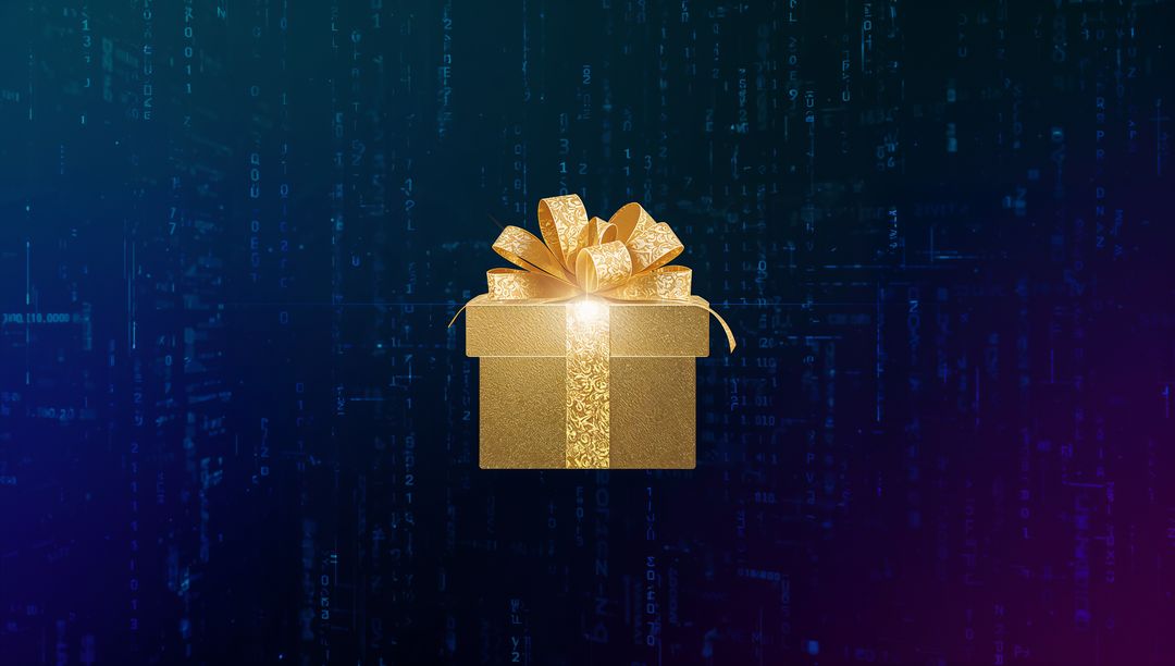 Golden Gift Box Hovering With Digital Background