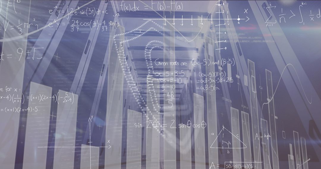 Futuristic Corridor with Mathematical Overlay for Innovation Themes