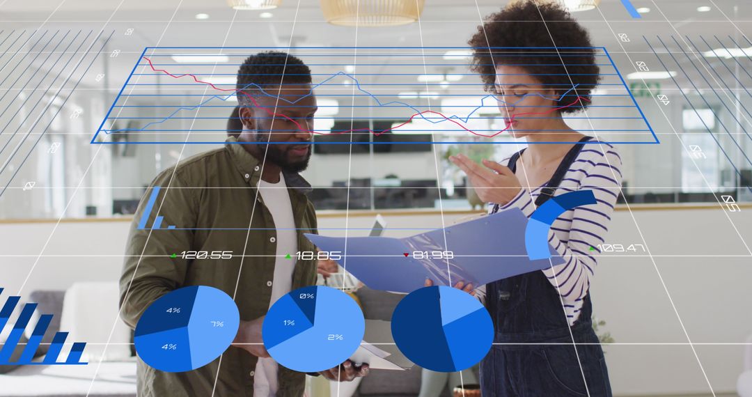 Diverse Professionals Analyzing Data with Digital Interface in Office