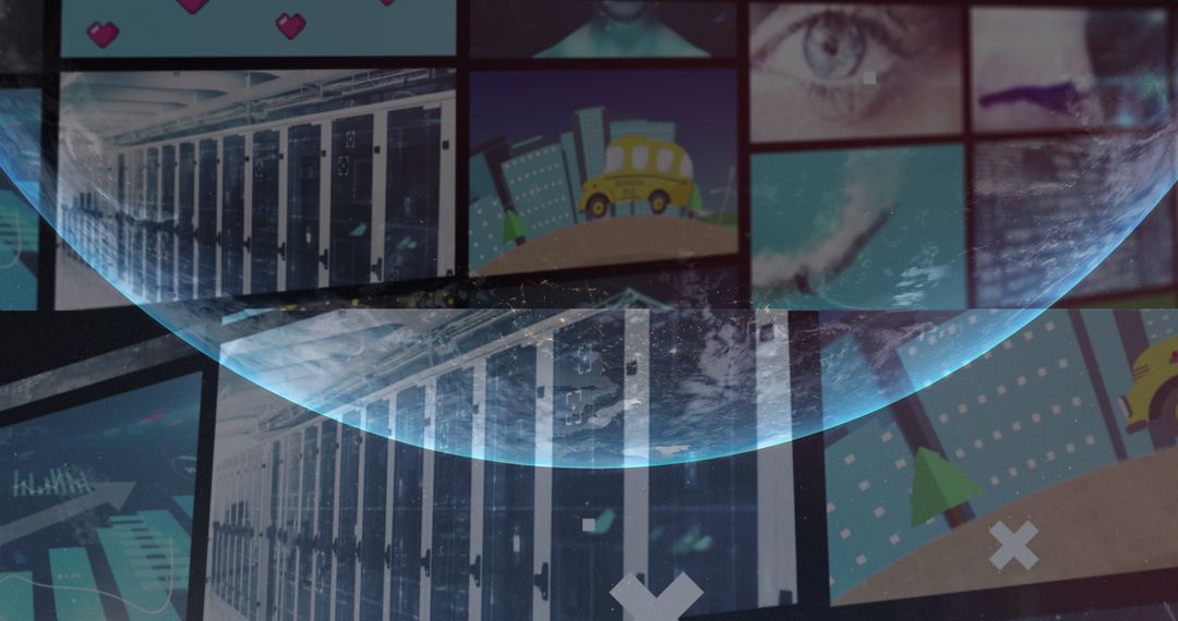 Digital Interface and Global Communication Collage