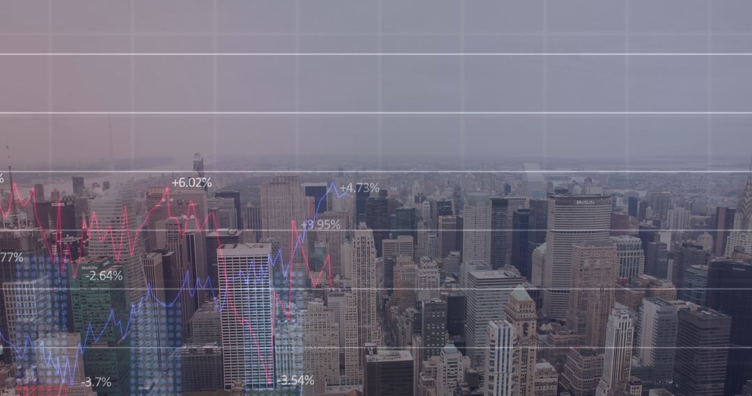 Financial Graphs and Data Overlaying Urban Cityscape