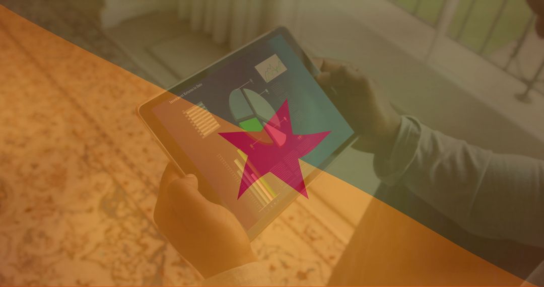 Person Analyzing Financial Charts on Tablet with Innovative Overlay