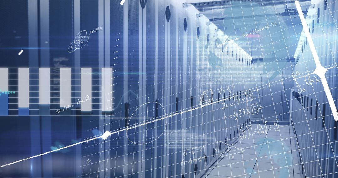 Futuristic Data Center with Digital Overlays