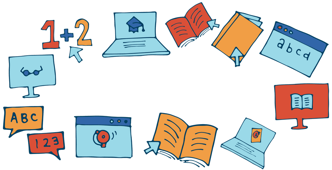 Cartoon School Subjects on Transparent Background with Copy Space