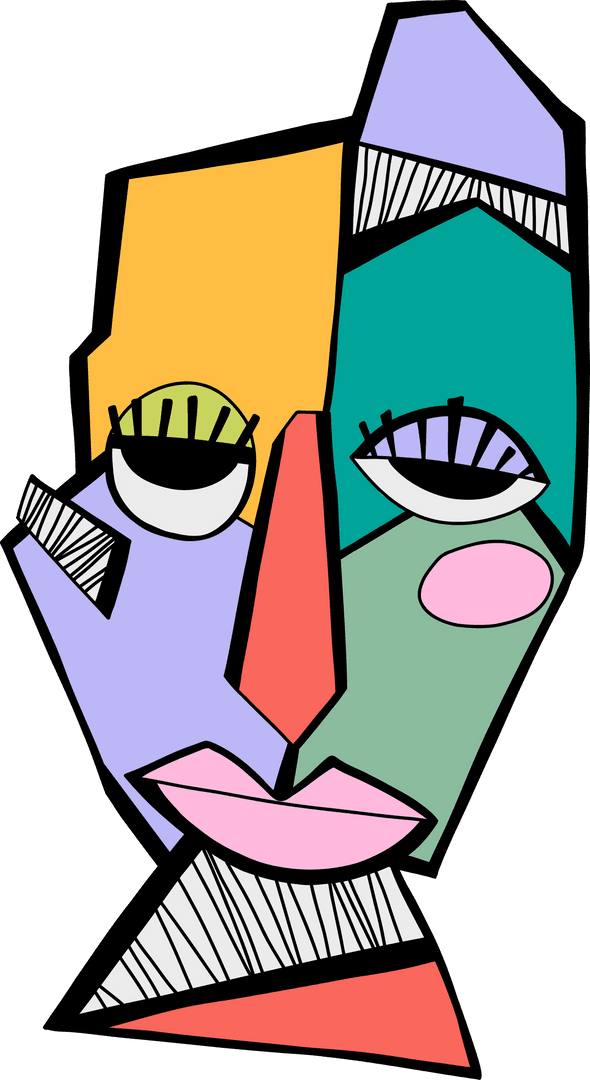 Cubist Face Vector Art with Pastel Polygons on Transparent Background