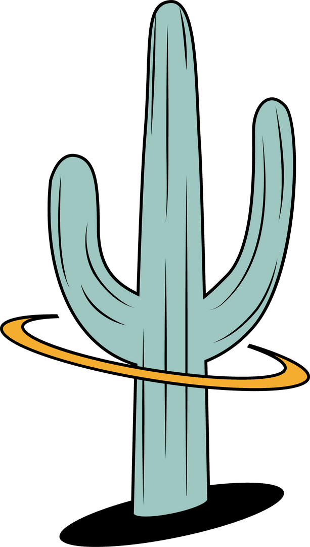 Transparent Cartoon Cactus with Orbiting Gold Ring for Whimsical Design