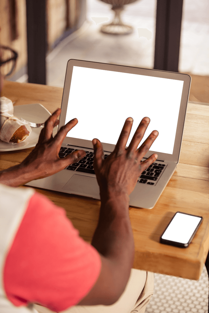 Transparent Laptop Screen User Enjoying Cafe Ambiance