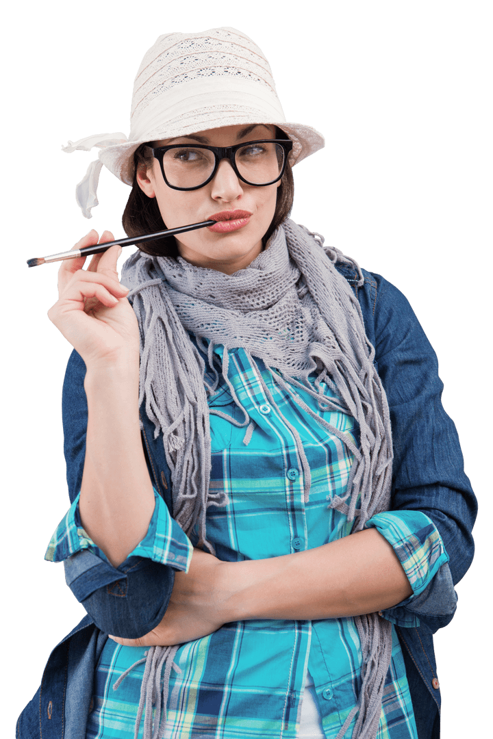Stylish Artist Holding Paintbrush on Transparent Background
