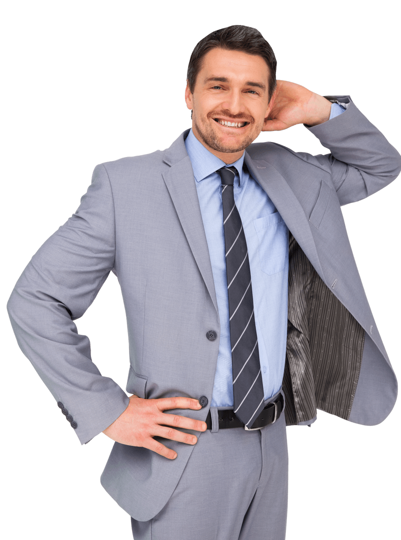Transparent Background Smiling Businessman Hand Behind Head