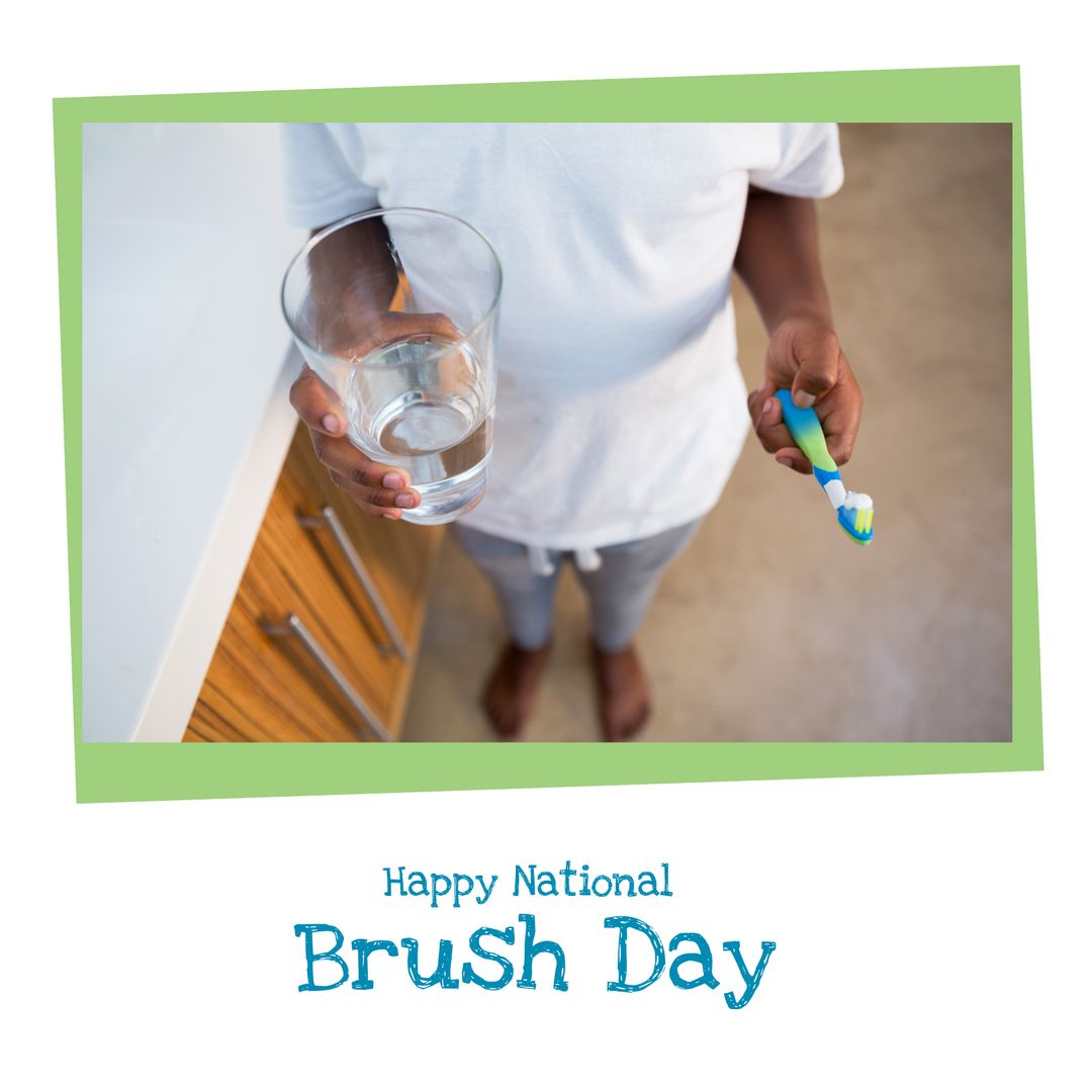 Young Boy Participating in National Brush Day Holding Toothbrush and Glass of Water - Download Free Stock Templates Pikwizard.com