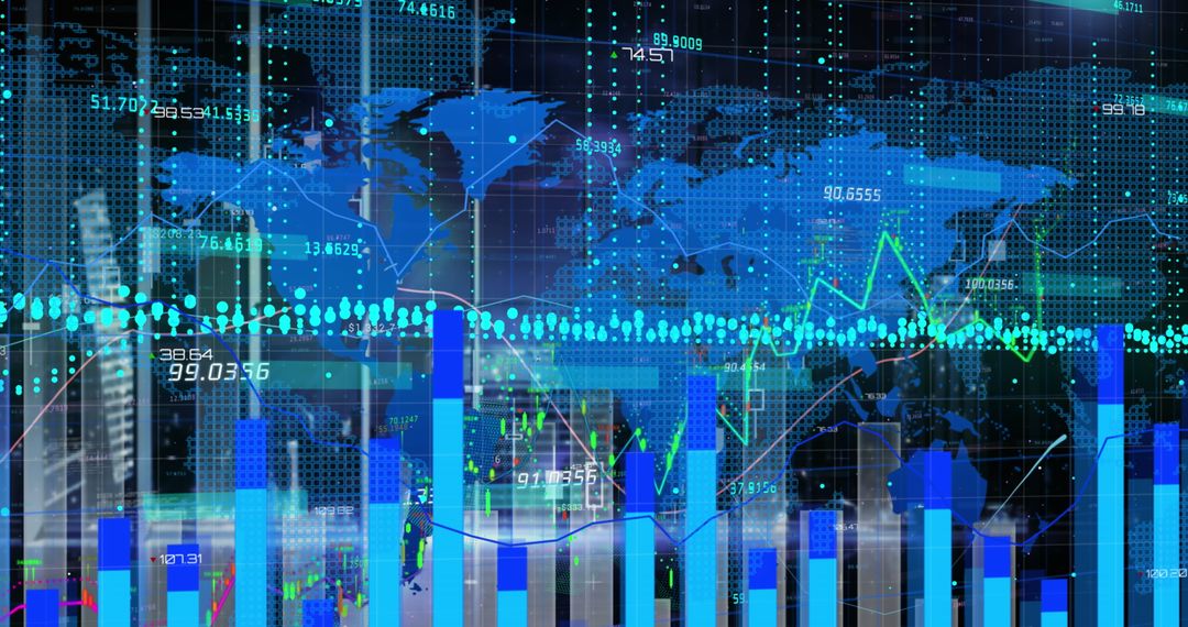 Global Financial Data Visualization with World Map and Graphs