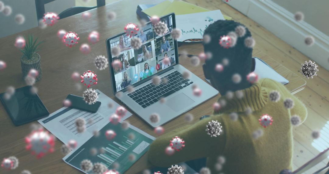 Virtual Meeting with COVID-19 Concept Overlay