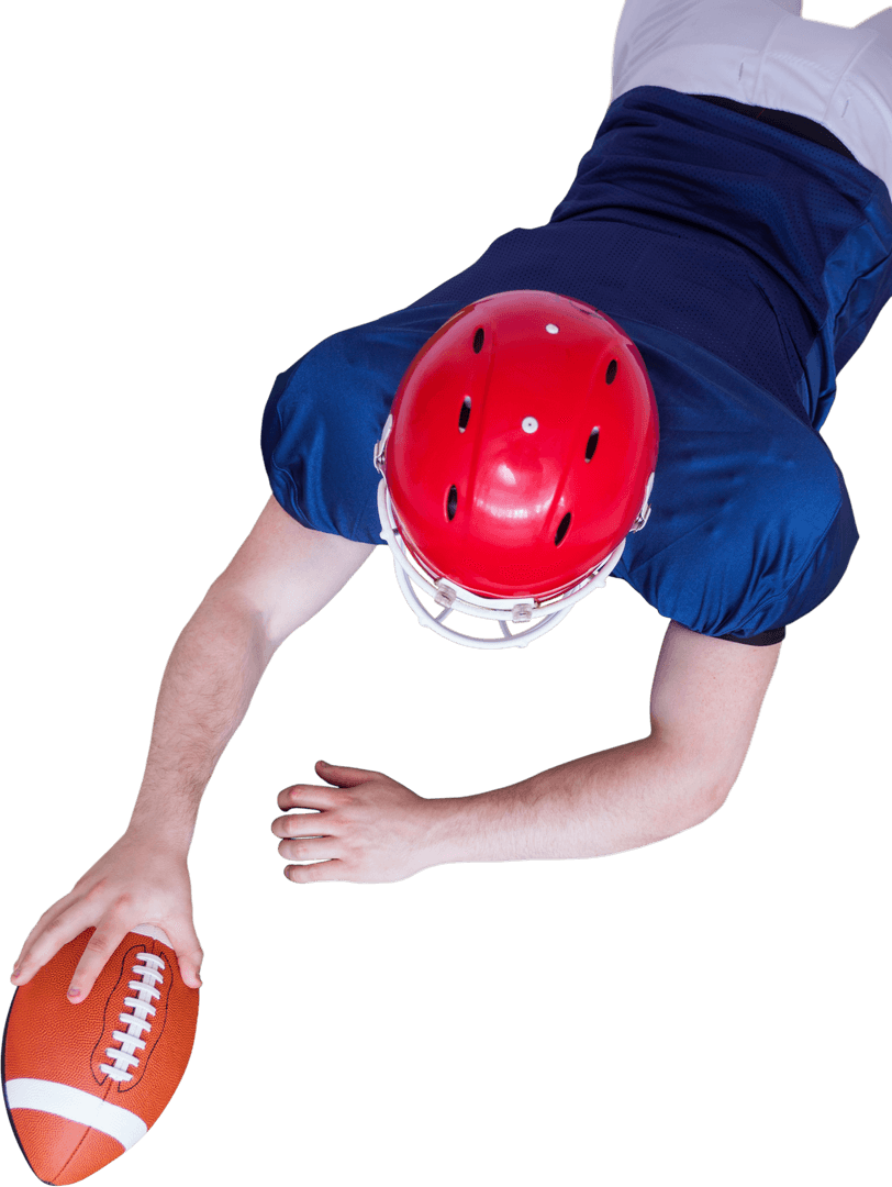 Transparent Upward View of Football Player Scoring Touchdown