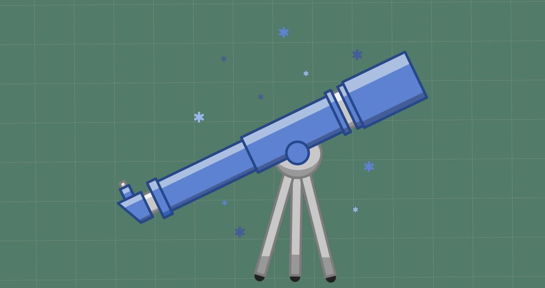 Blue Telescope on Tripod with Green Grid Background