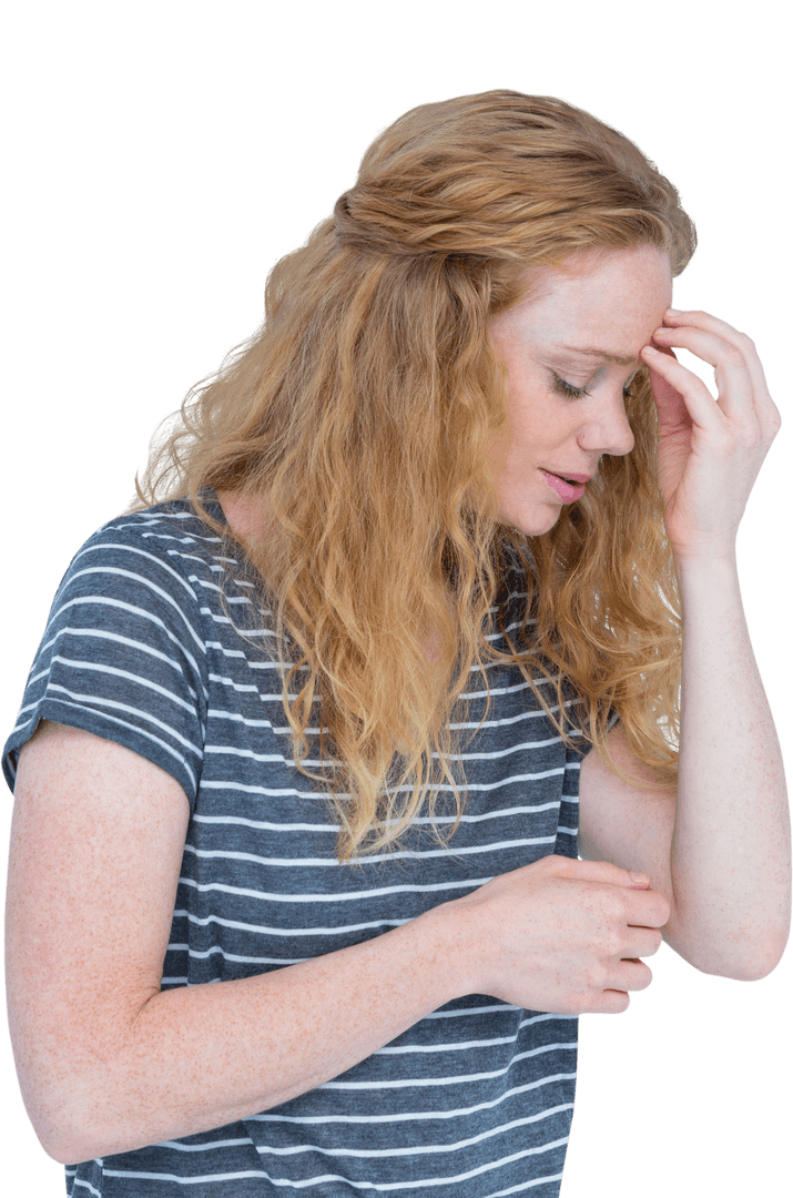 Transparent Woman with Headache Touching Temple by Isolated Background