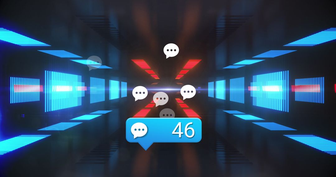 Vibrant Social Media Icons over Futuristic LED Tunnel