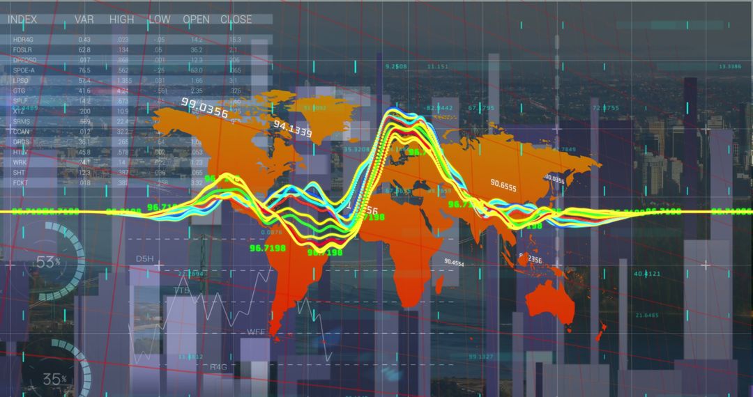 Global Financial Data Visualization Over World Map
