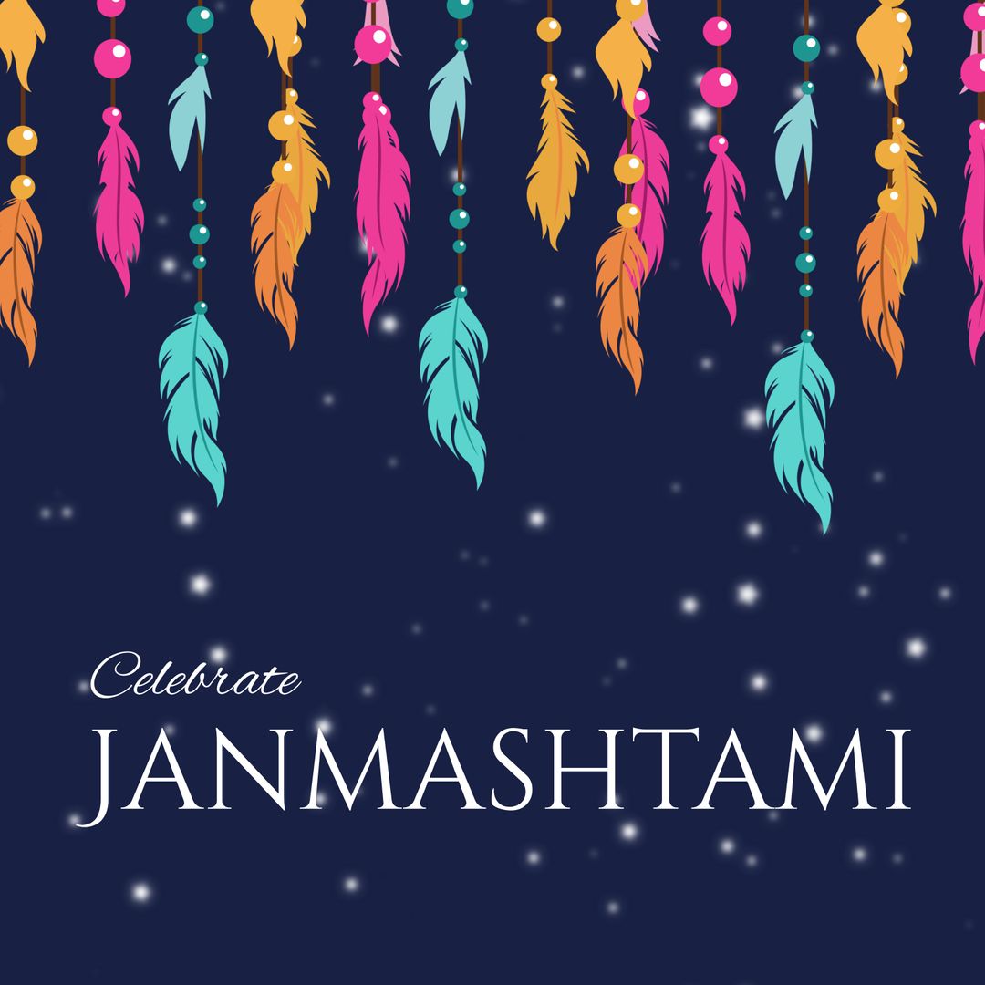 Janmashtami Celebration Background with Colorful Feathers