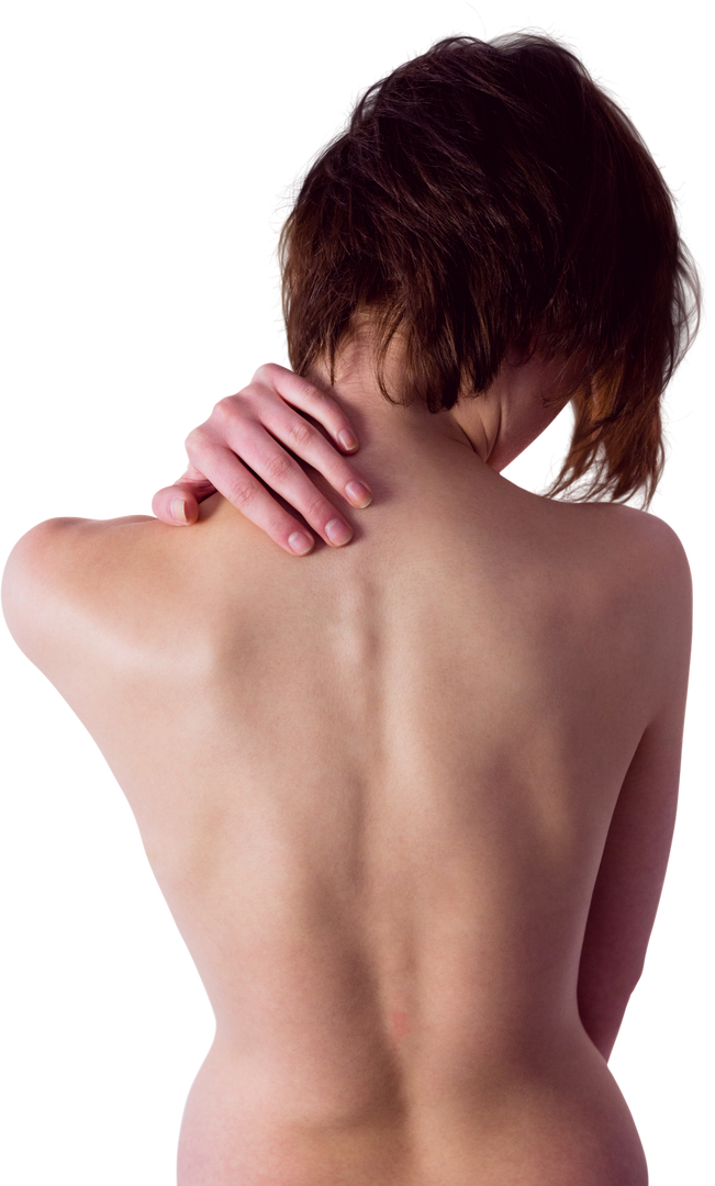 Nude Woman With Neck Pain Transparent Image Isolated On White Background - Download Free Stock Images Pikwizard.com