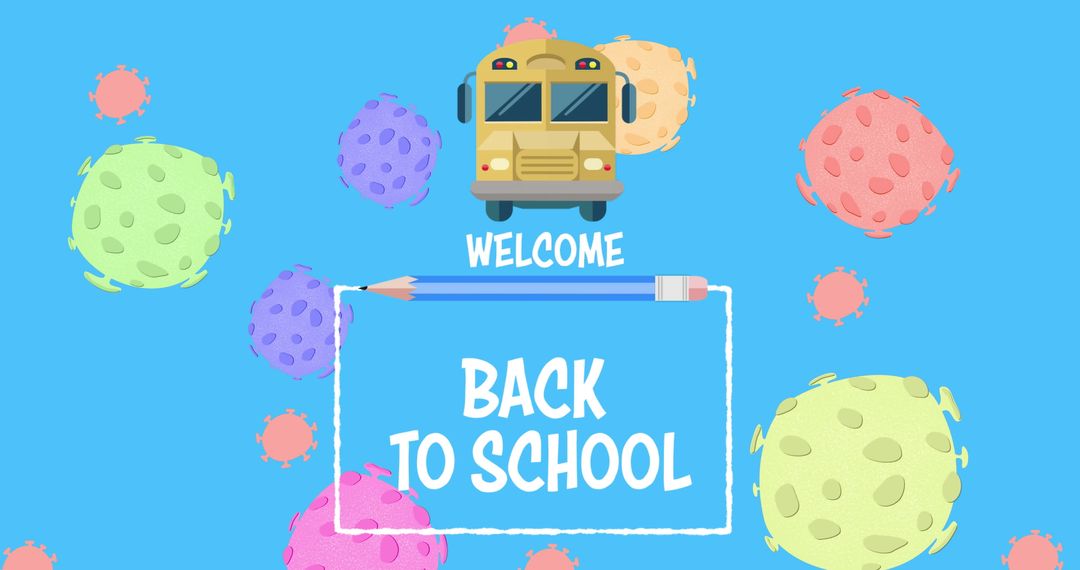 Back to School During Pandemic with Bus and Virus Illustrations