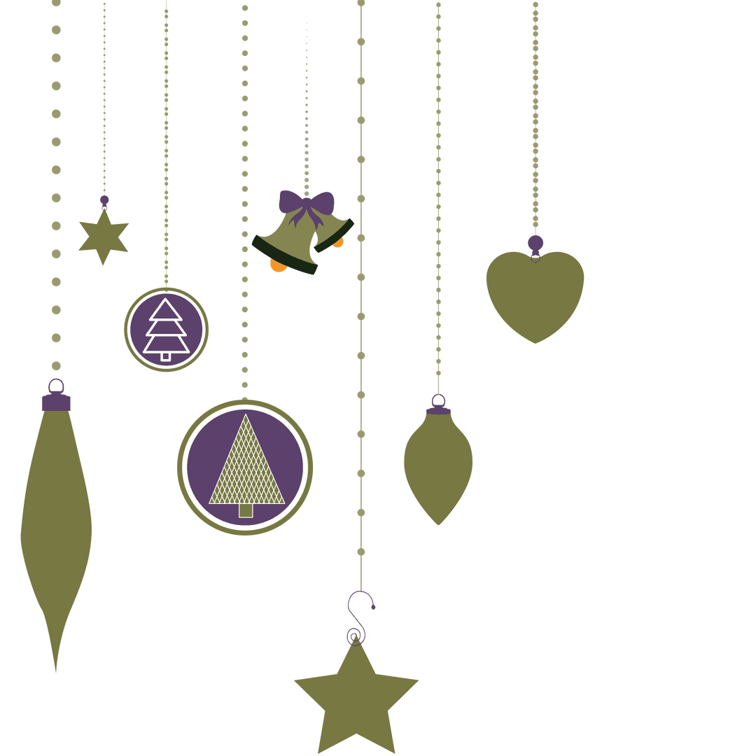 Hanging Christmas Ornaments on Transparent Background