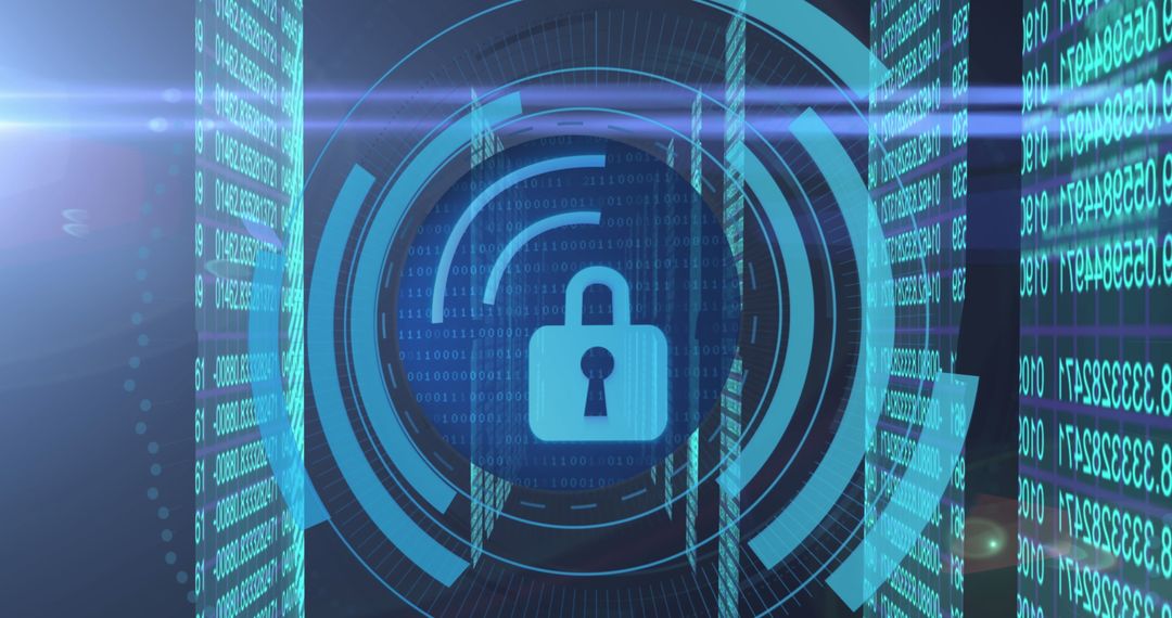 Glowing Padlock Icon in Futuristic Digital Interface