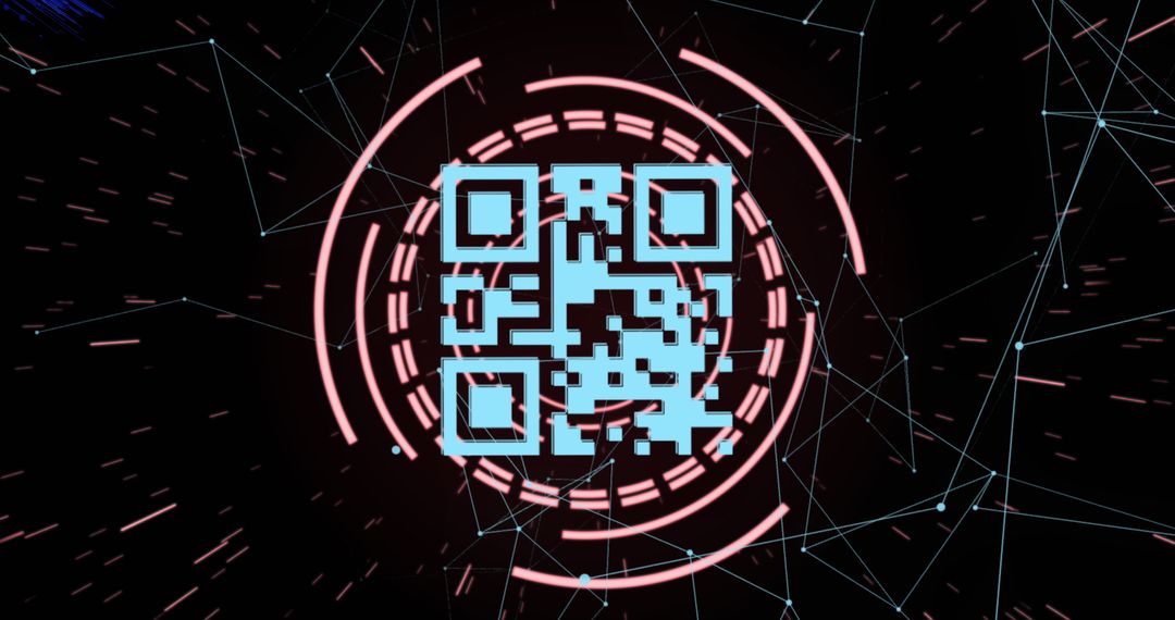 Futuristic QR Code with Neon Lines and Digital Grid