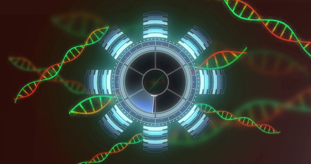 Rotating Gear with Colorful DNA Strands Symbolizing Innovation