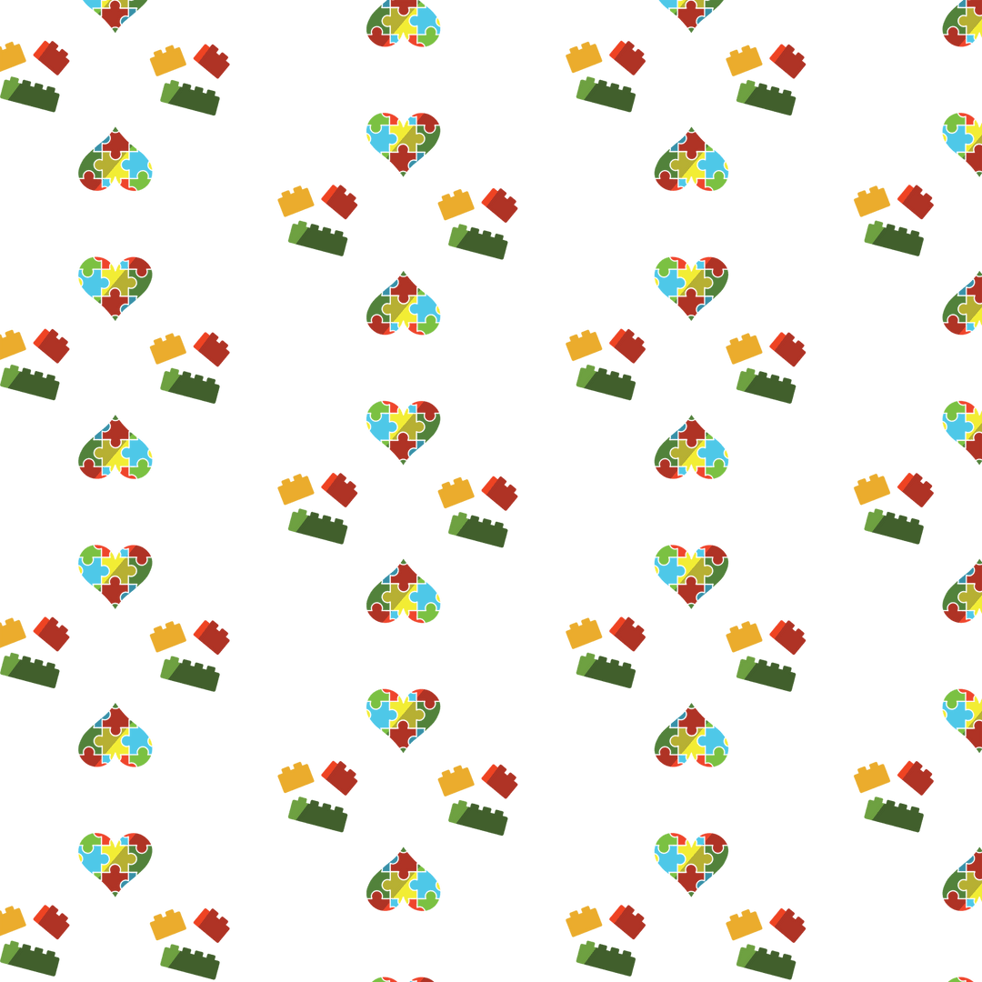 Colorful Heart Pattern with Puzzle Pieces on Transparent Background