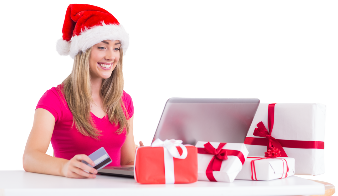 Transparent woman shopping online with gifts in Christmas festive mood - Download Free Stock Images Pikwizard.com