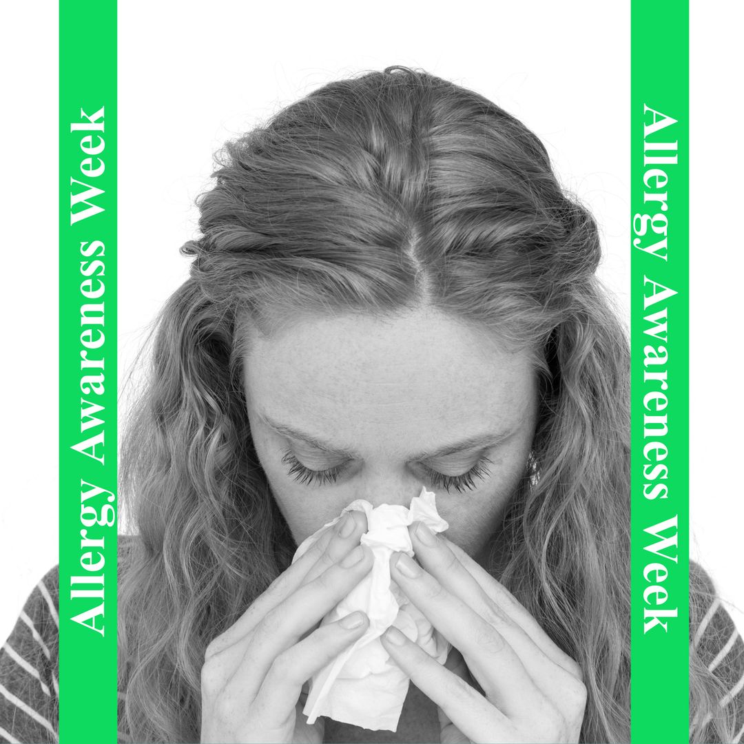 Caucasian Woman Blowing Nose for Allergy Awareness Week - Download Free Stock Templates Pikwizard.com