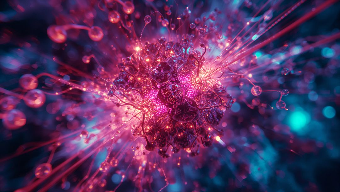 Glowing Particle Cluster in Futuristic Digital Space