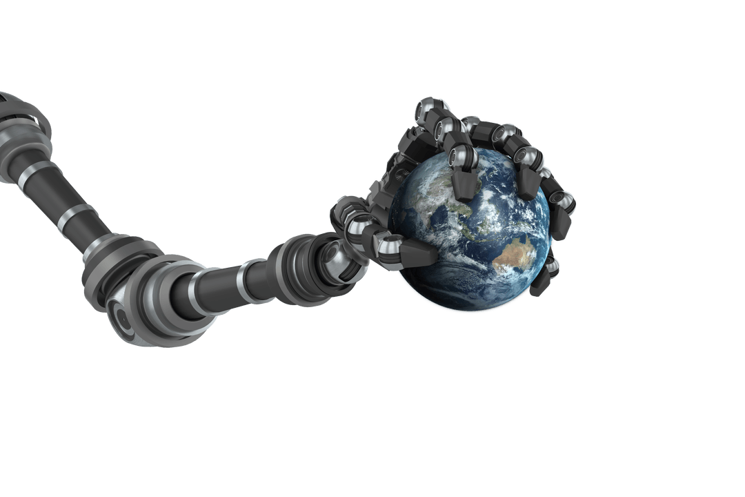 Transparent Robotic Arm Holding Globe Background