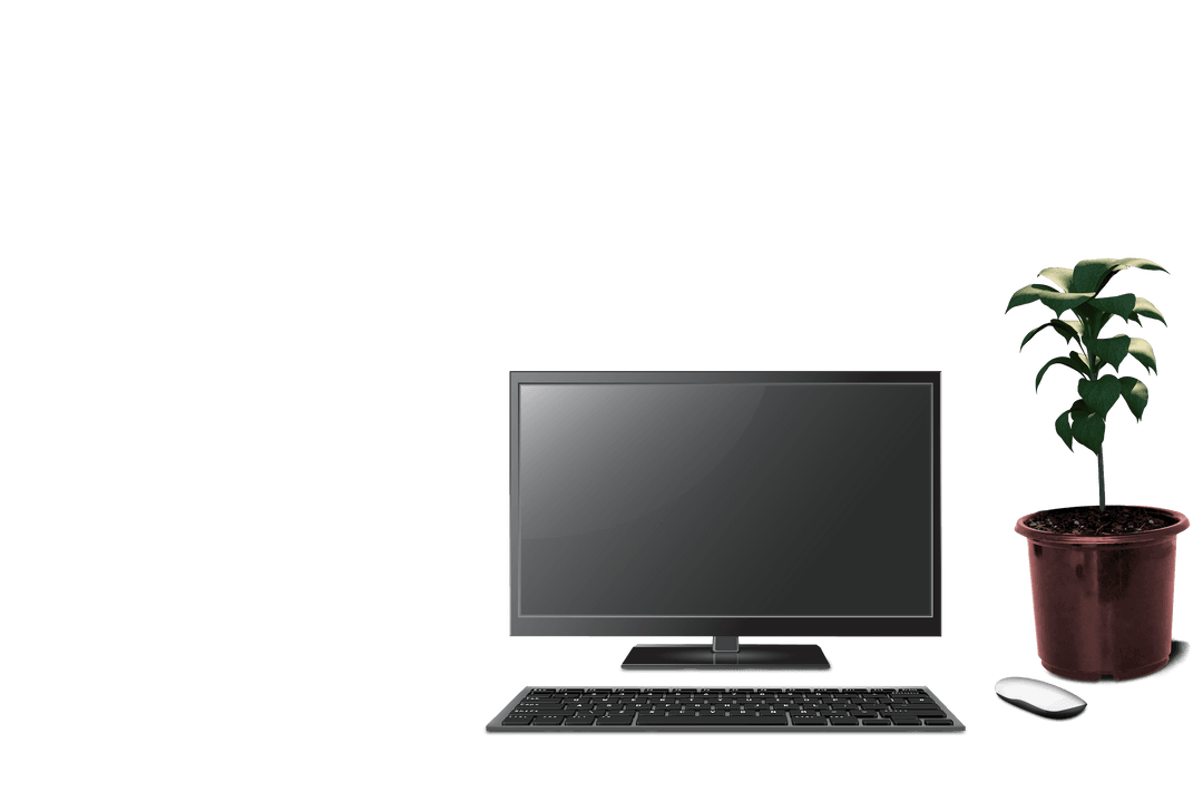 Transparent Setup with Computer, Mouse, and Houseplant - Download Free Stock Images Pikwizard.com