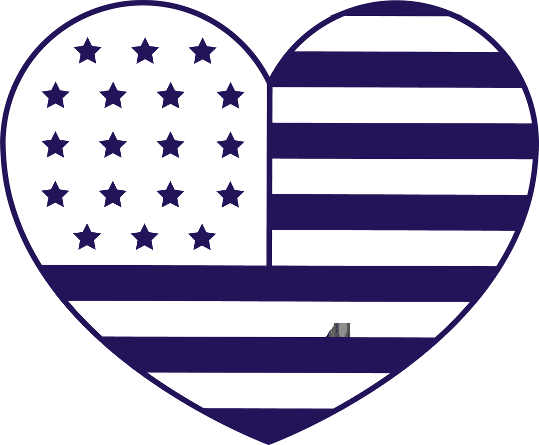 Stylized Patriotic Heart with Stars and Stripes on Transparent Background