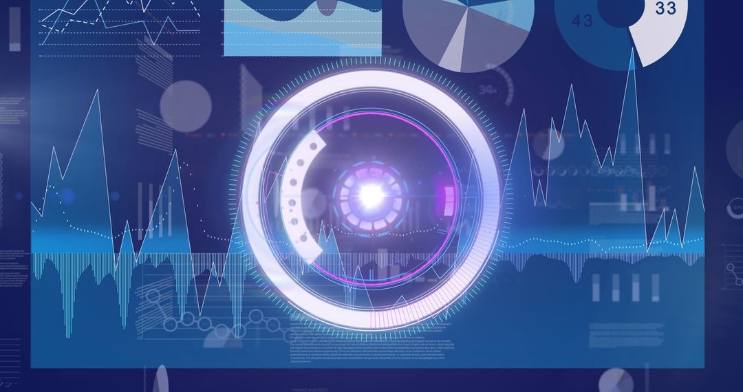 Futuristic digital interface with circular data visualizations