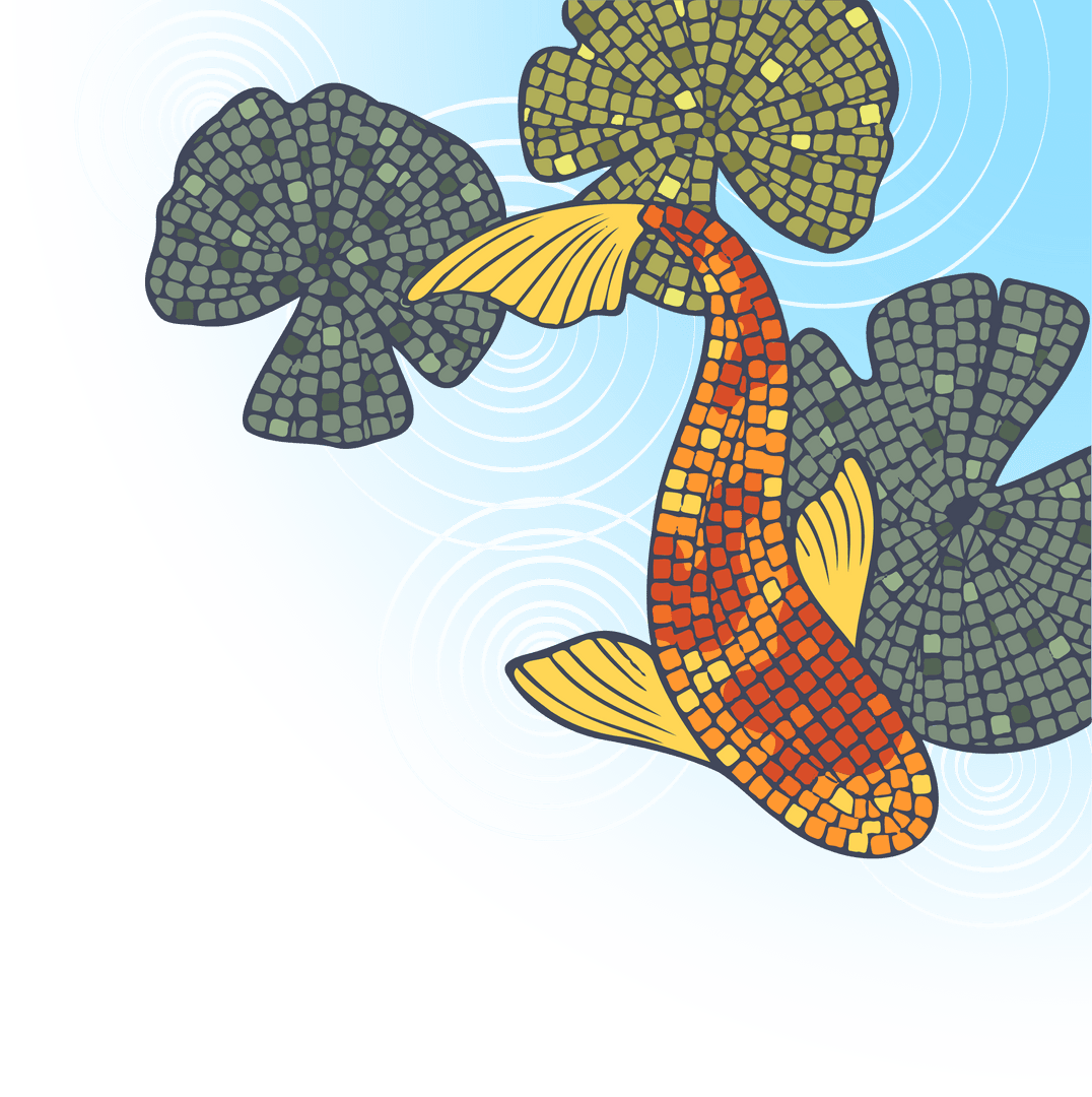 Mosaic-Style Koi Fish Swimming in Tranquil Water with Transparent Ripples