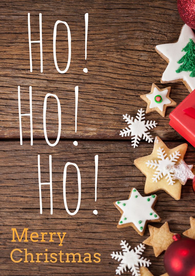 Festive Christmas Cookies with Decorations on Rustic Wood Background