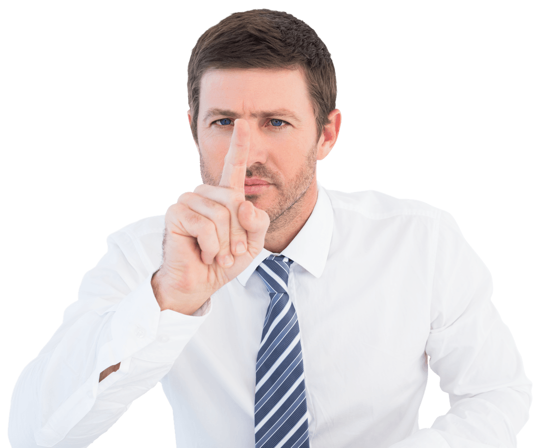Transparent Businessman Pointing Forward with Finger