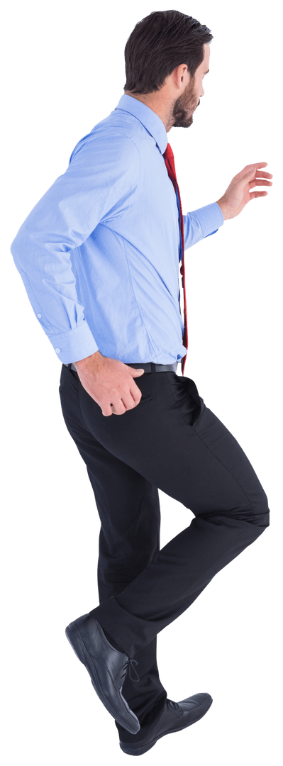 Transparent Businessman in Suit Stepping with Flat Perspective