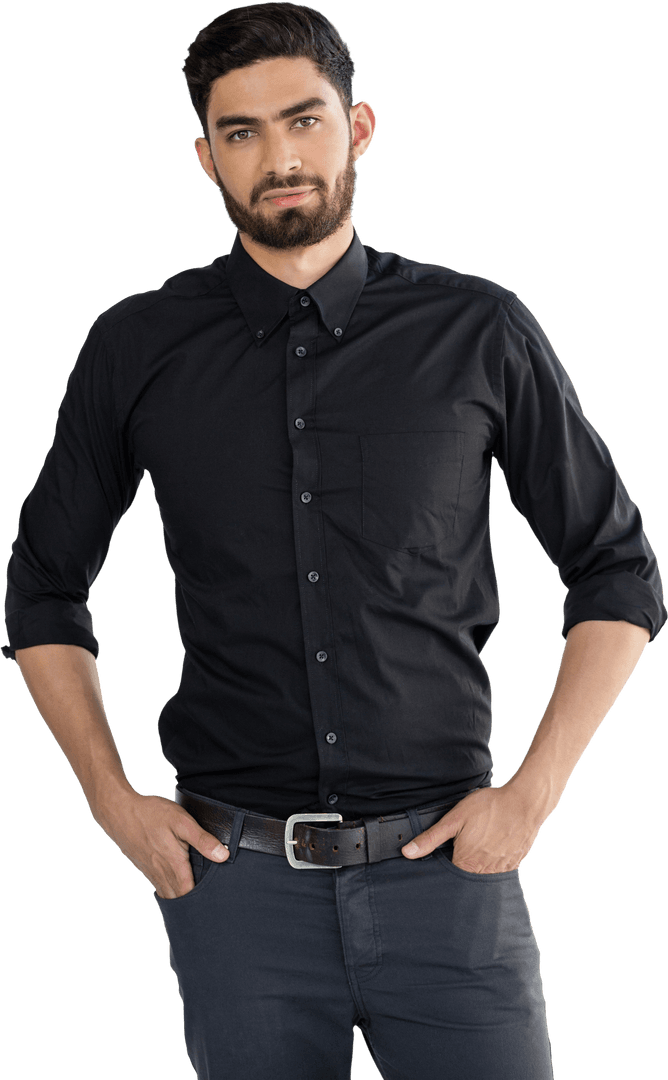 Transparent Portrait of Handsome Bearded Man in Casual Attire